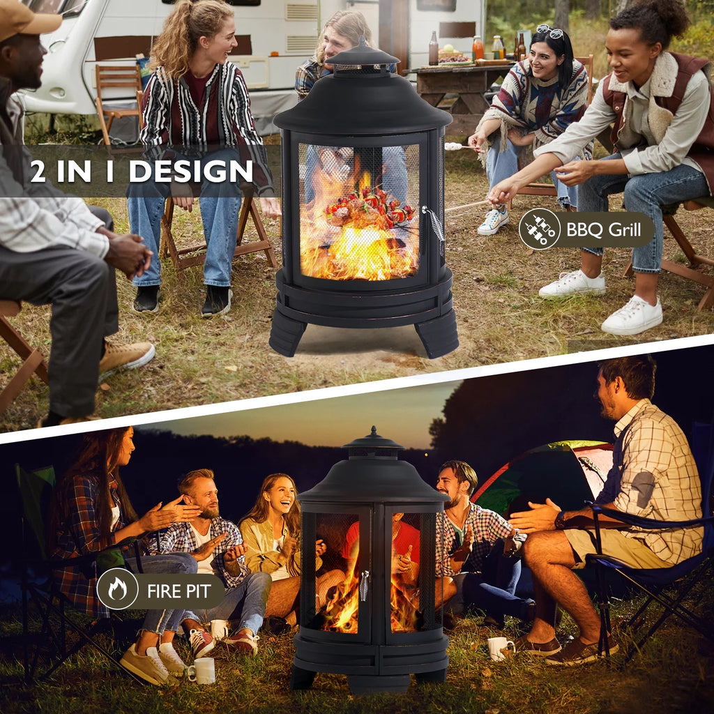 Black Pagoda 2 in 1 Fire Pit with Removable Grill L234