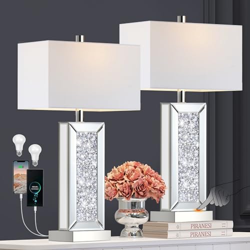 White Fabric Shade Table Lamp Set of 2 N758