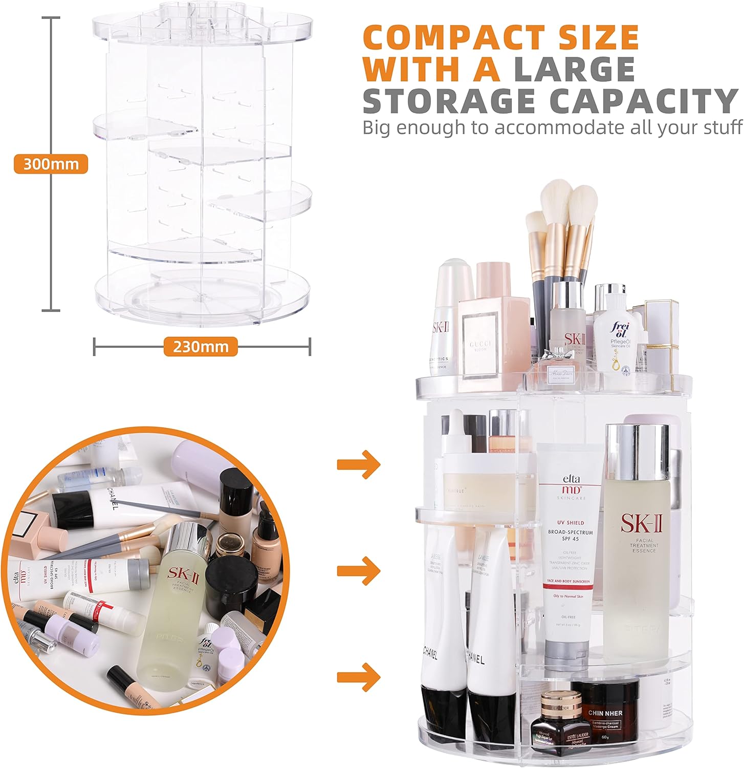 Clear Transparent 8 Layers Spinning Makeup Organizer R9622