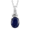 925 Sterling Silver Diamond Platinum Plated Sapphire Pendant Necklace Ct 1.6 B9636