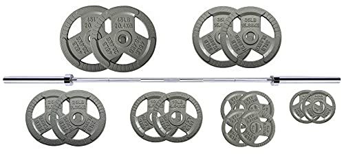 300-Pound Olympic Weight Set with 7FT Olympic Barbell and Cast Iron Plates J220367