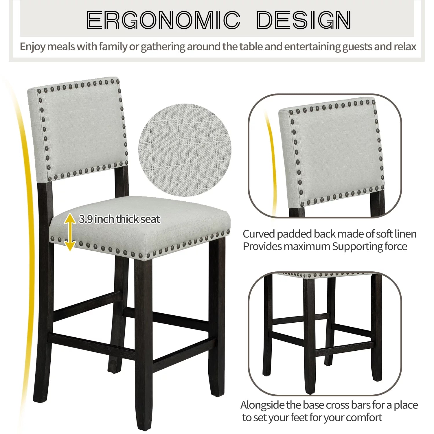 5 Piece Counter Height Dining Table Set with 4 Cushioned Chairs M6855