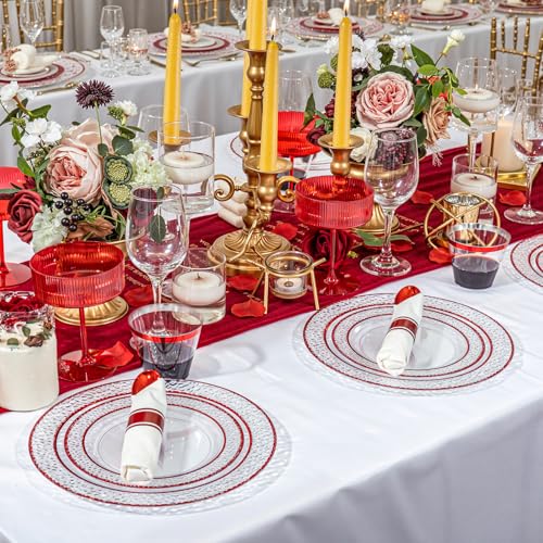 350PCS Clear Plastic Plates with Gold Trim Disposable Dinnerware Set S927728