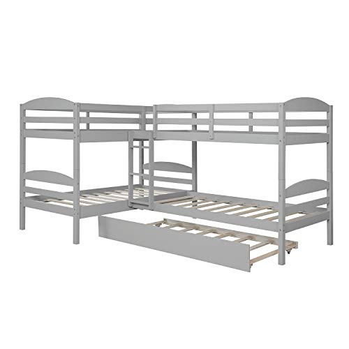 Twin-Over-Twin-Over-Twin-Over-Twin L Shaped Bunk Bed with Trundle N5775