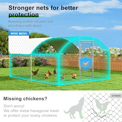 Large Metal Chicken Coop with Roosting Perch Walk-in Poultry Cage Waterproof Cover (10' L x 13.2' W x 6.4' H) U77389