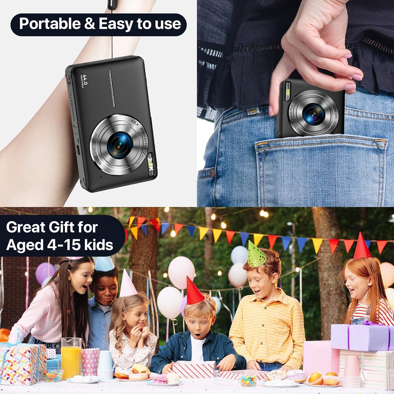 Black 44MP FHD 1080P Compact Digital Camera with 32GB Card F731