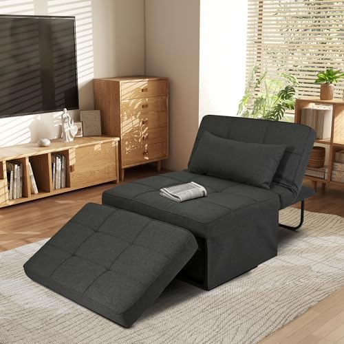 Beige Sleeper Chair Sofa Bed 4-in-1 Convertible Futon Chair Folding Ottoman with Adjustable Backrest 29" Width A52494