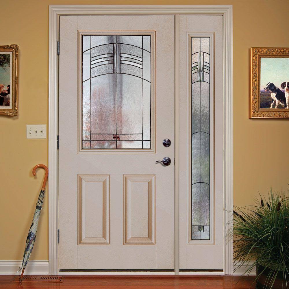 50.5 in. x 81.625 in. 1/2 Lite Unfinished Smooth Right-Hand Fiberglass Prehung Front Door G295