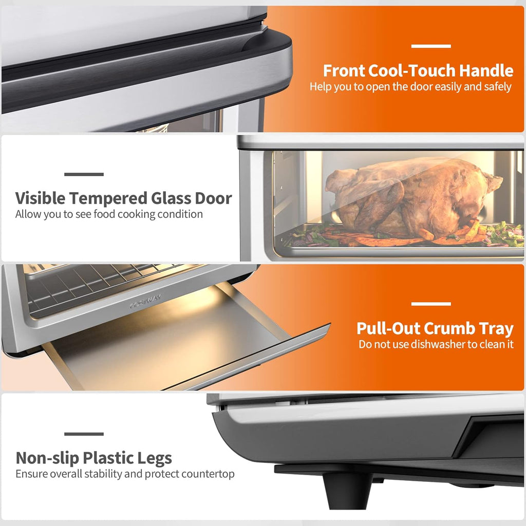 21 QT Air Fryer Toaster Oven Combo with 8 Preset Functions, Silver A1789