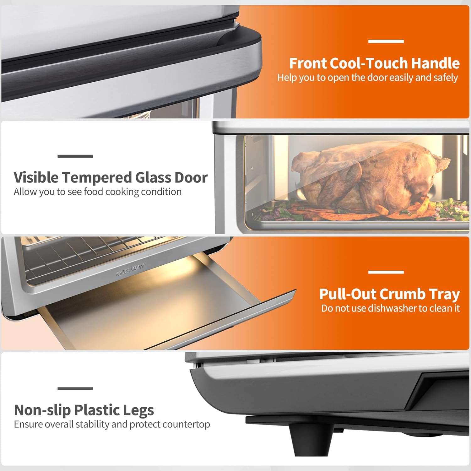 21 QT Air Fryer Toaster Oven Combo with 8 Preset Functions, Silver A1789