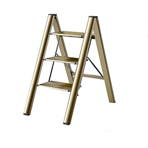 Champagne Aluminum Folding Step Stool with Anti-Slip Wide Pedal 330lbs Capacity P55264