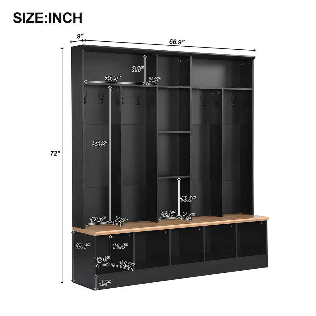 Black Hall Tree with Storage Bench and 8 Hooks P499768
