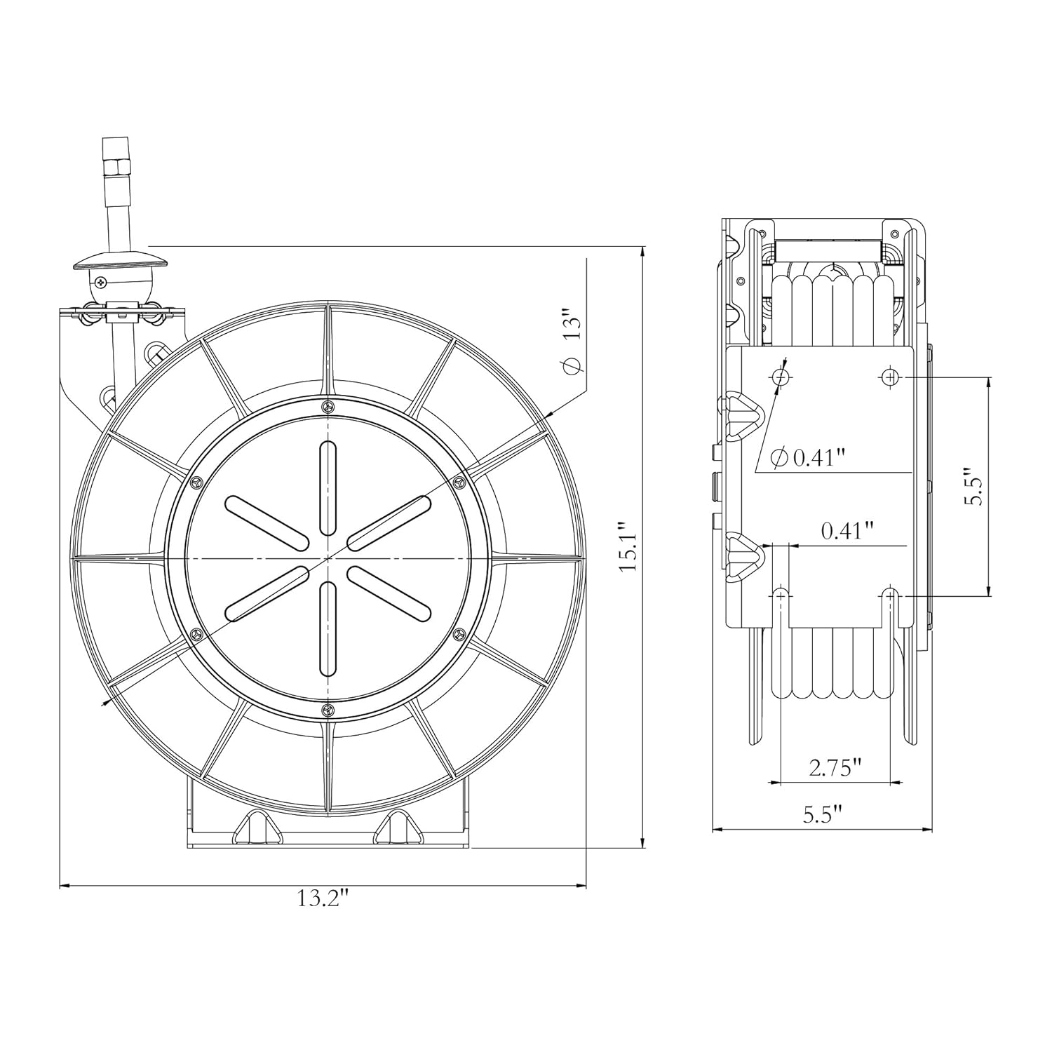 3/8" x 50' Retractable Hybrid Polymer Air Hose Reel D8425