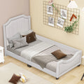 Twin Upholstered Platform Bed with Nailhead Trim and Guardrail D752