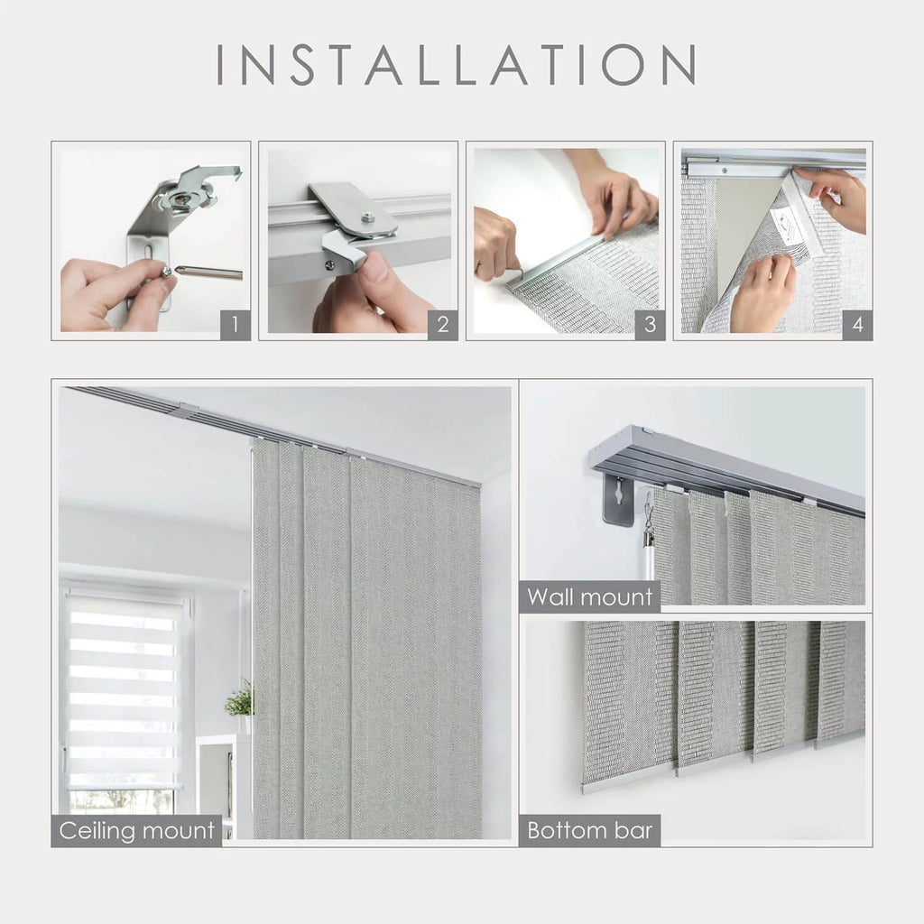 Adjustable Sliding Panel Track Blind 45.8"-86" W x 96" H Vertical Blinds 99% Blackout R838
