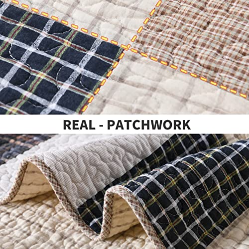 100% Cotton Grey Patchwork Plaid Queen Size 3 Pieces Quilt Bedding Set J3203