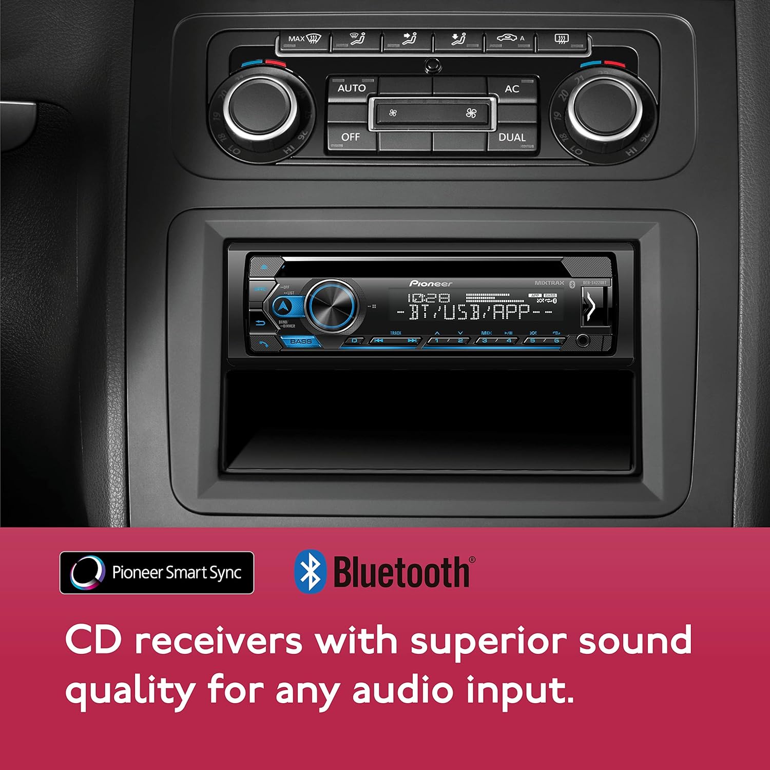 Single-Din Bluetooth CD Receiver with USB/AUX Inputs K2882