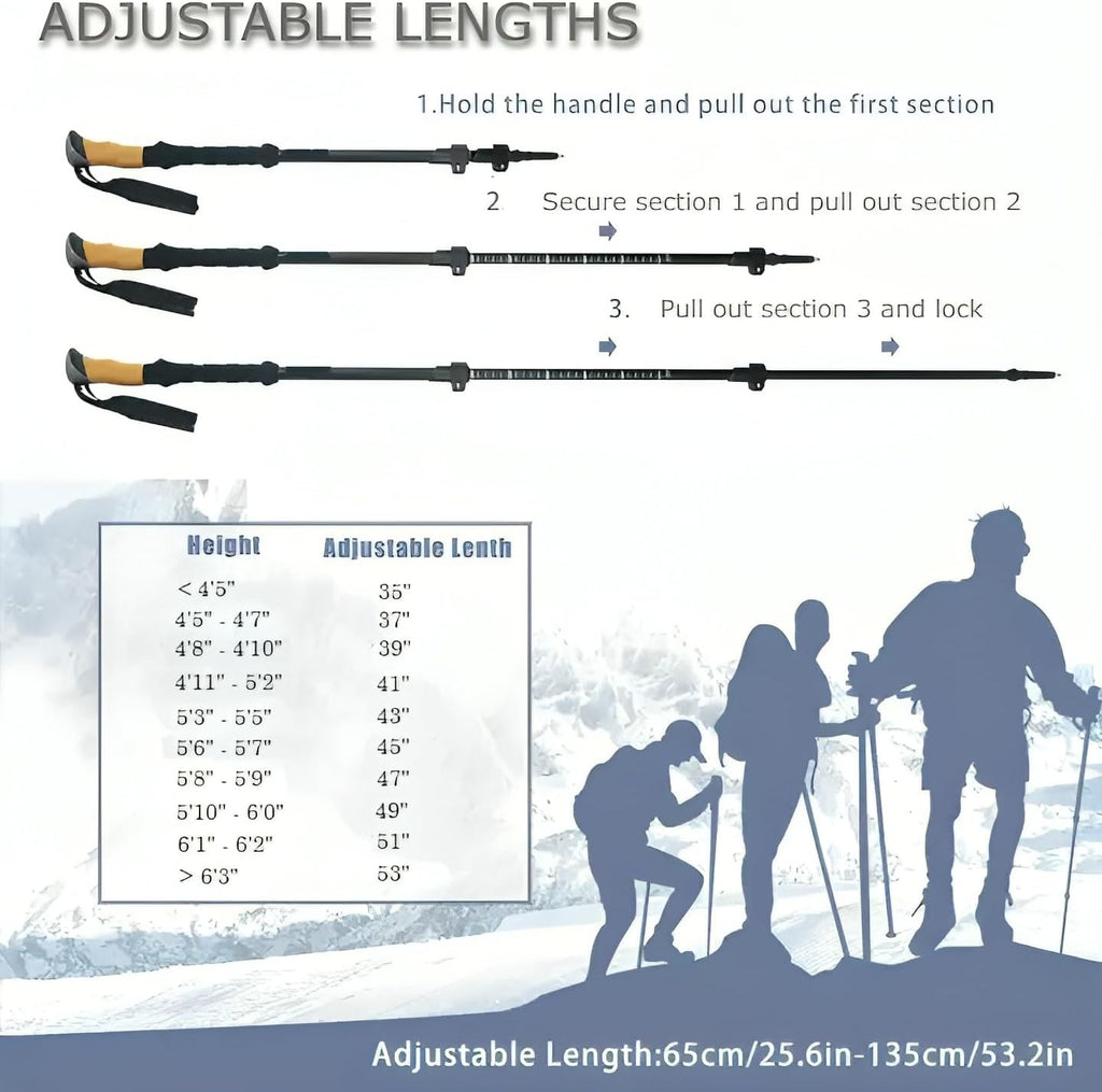 Ultralight Telescopic Trekking Poles with Natural Cork Grips and Nylon Storage Bag O7242