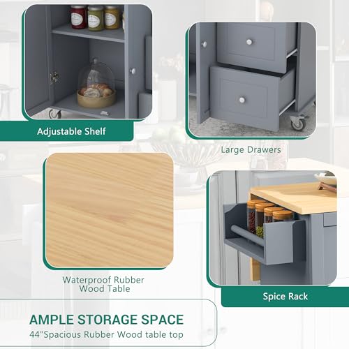 Grey Blue 52.7 Inch Kitchen Island with Drop Leaf L73962