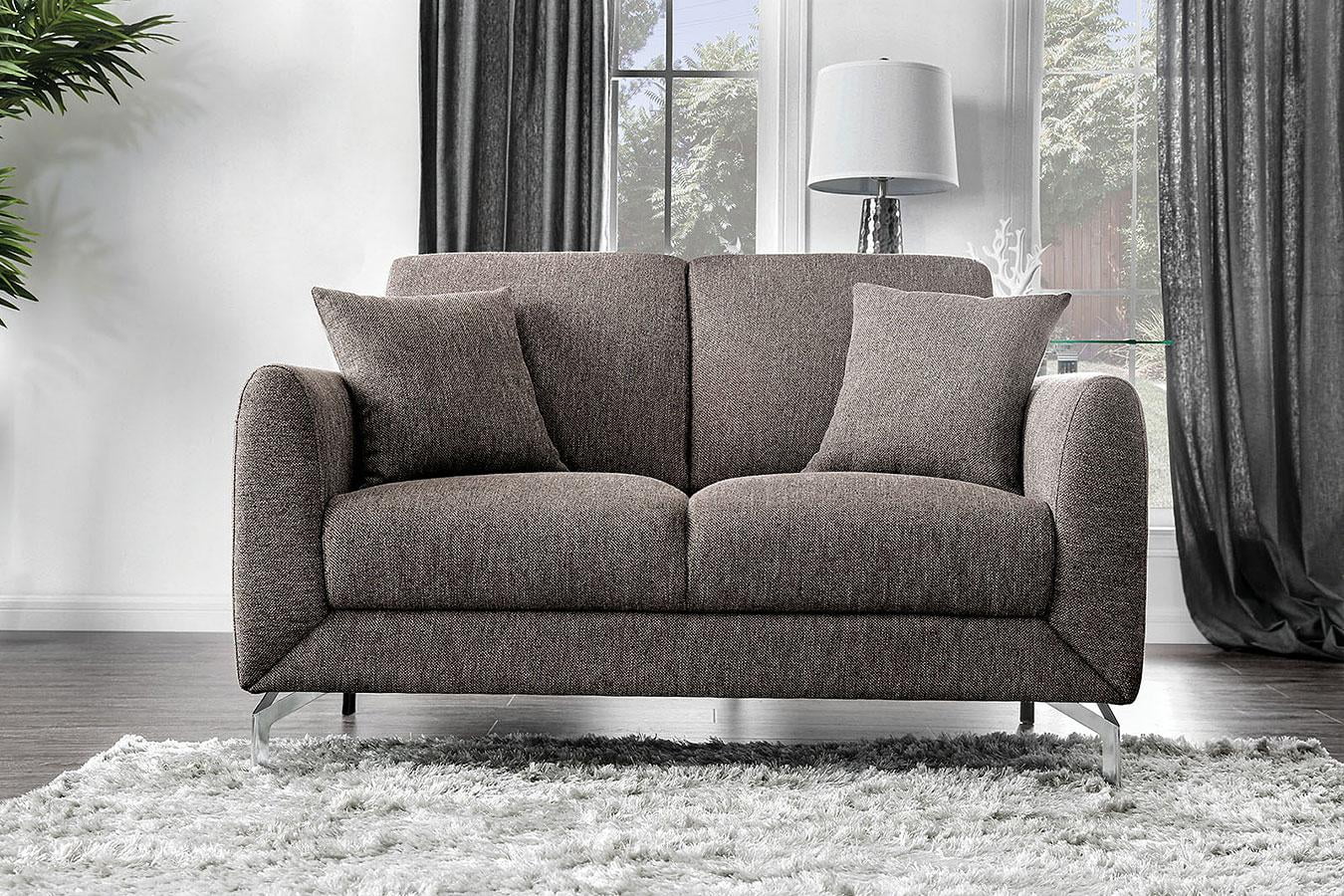 Brown Linen-like Fabric Living Room Set 3pcs F688278