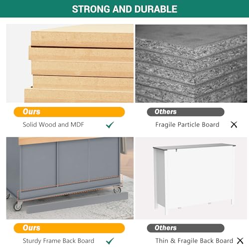 Grey Blue 52.7 Inch Kitchen Island with Drop Leaf L73962