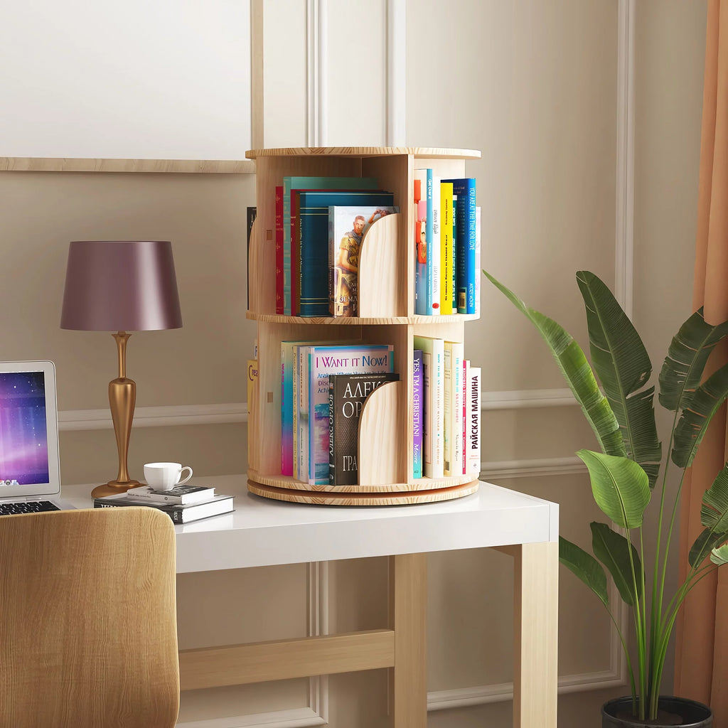 2 Tier Rotating Solid Wood Bookshelf X916