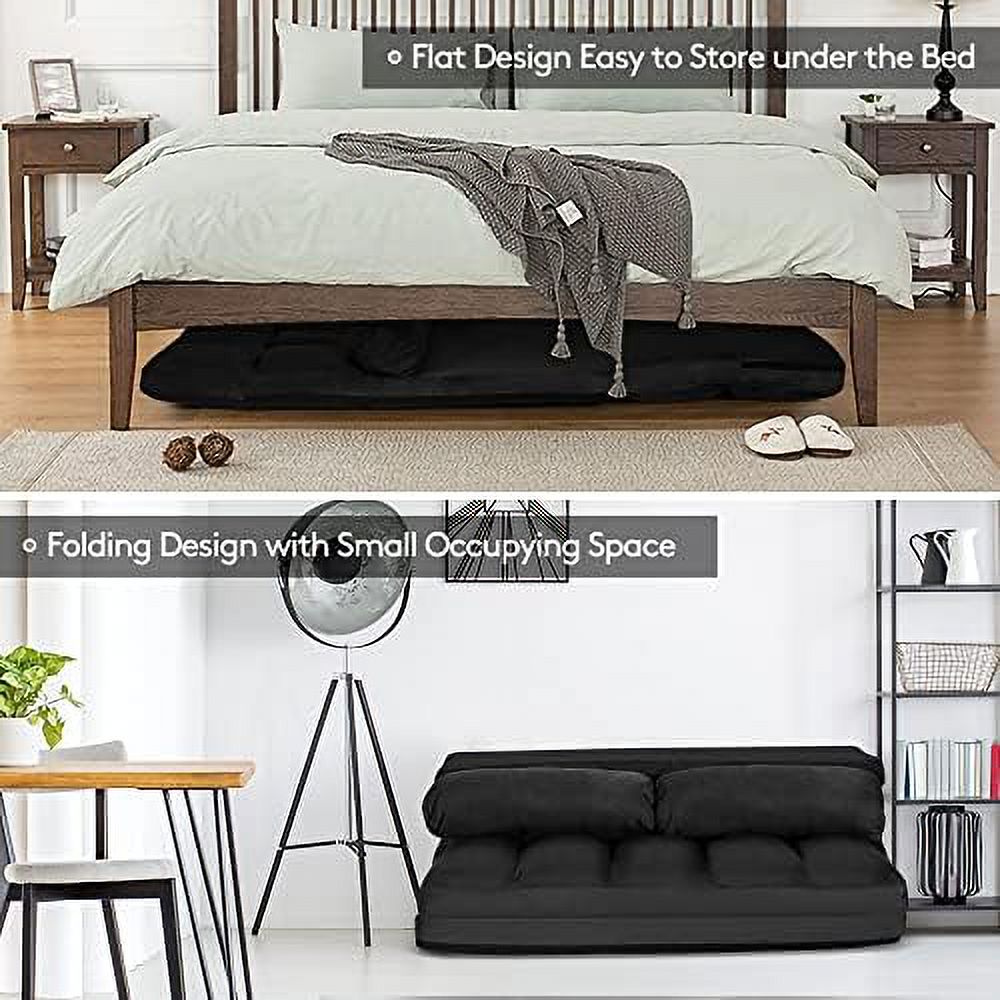 Foldable Floor Sofa with 2 Pillows & Suede Cloth Cover M354
