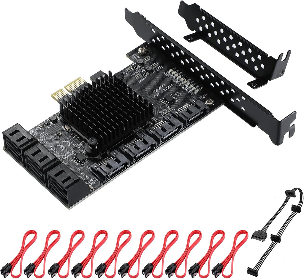 16 Port SATA PCle Expansion Card with 16 SATA Cables and Bracket V7052