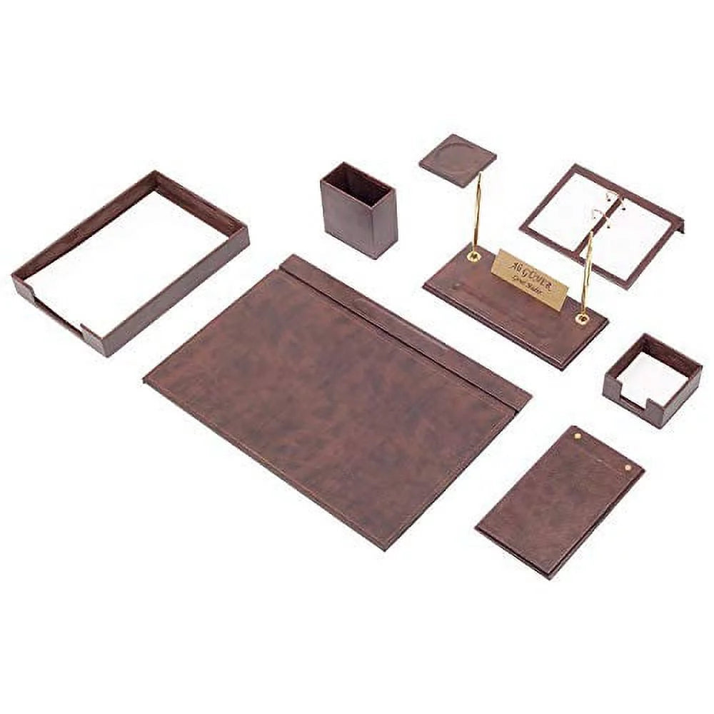 10 Piece Brown Leather Desk Organizer A863