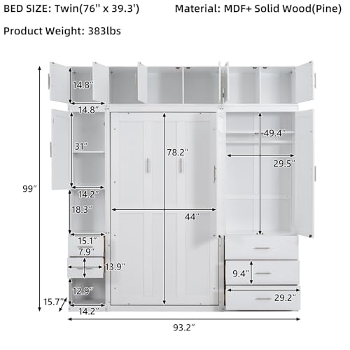 Full Size Wood Murphy Bed with Storage Shelves I58986