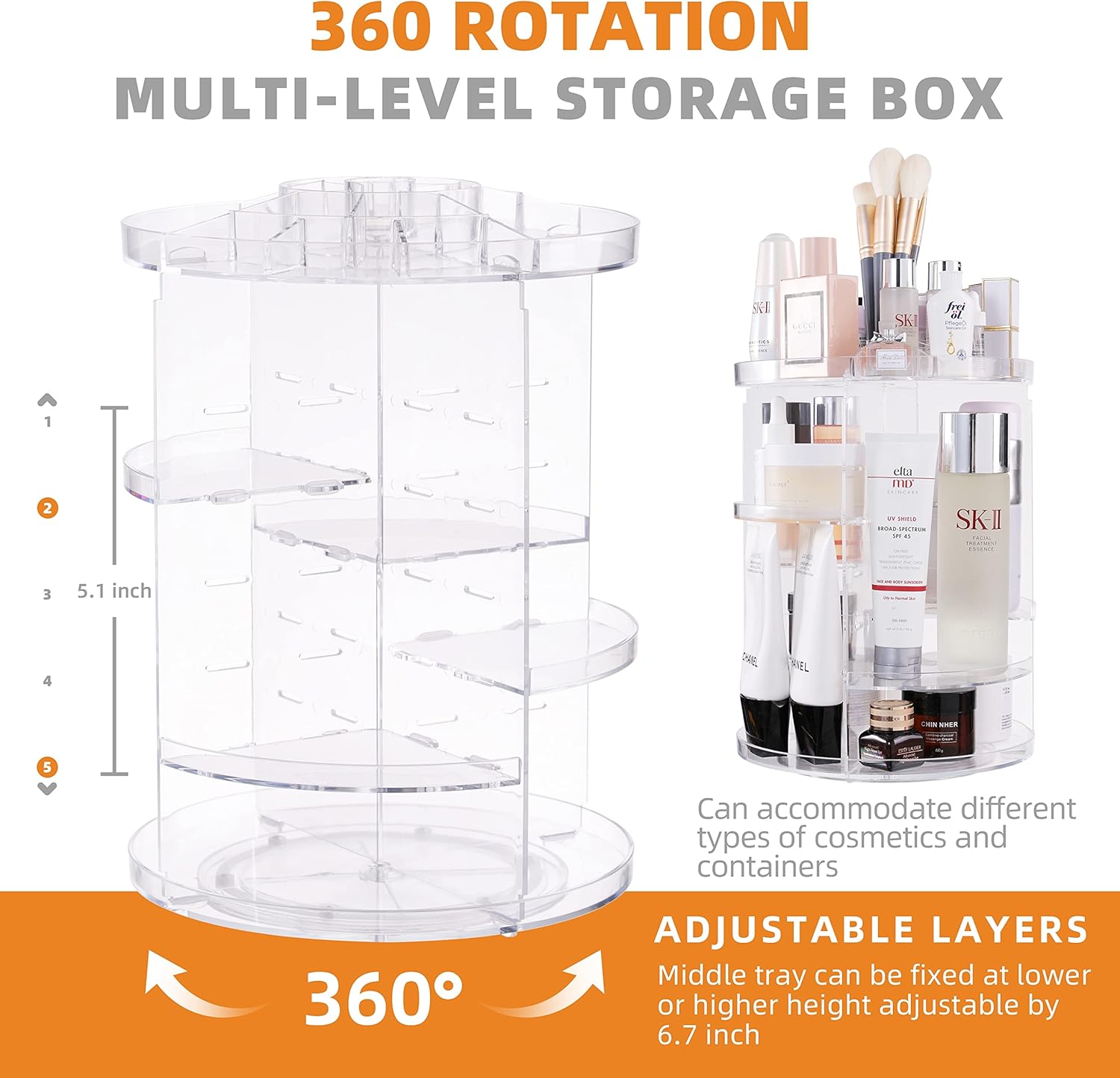 Clear Transparent 8 Layers Spinning Makeup Organizer R9622