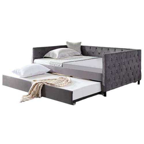 Beige Velvet 1-Seater Convertible Sofa Bed Q554