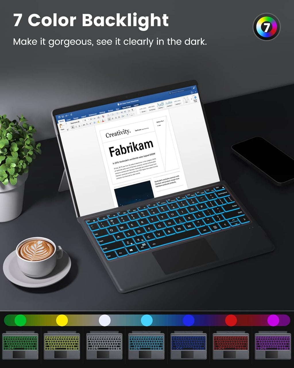 7 Color Backlight Detachable Wireless Keyboard with Trackpad N549018