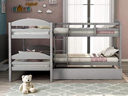 Twin-Over-Twin-Over-Twin-Over-Twin L Shaped Bunk Bed with Trundle N5775