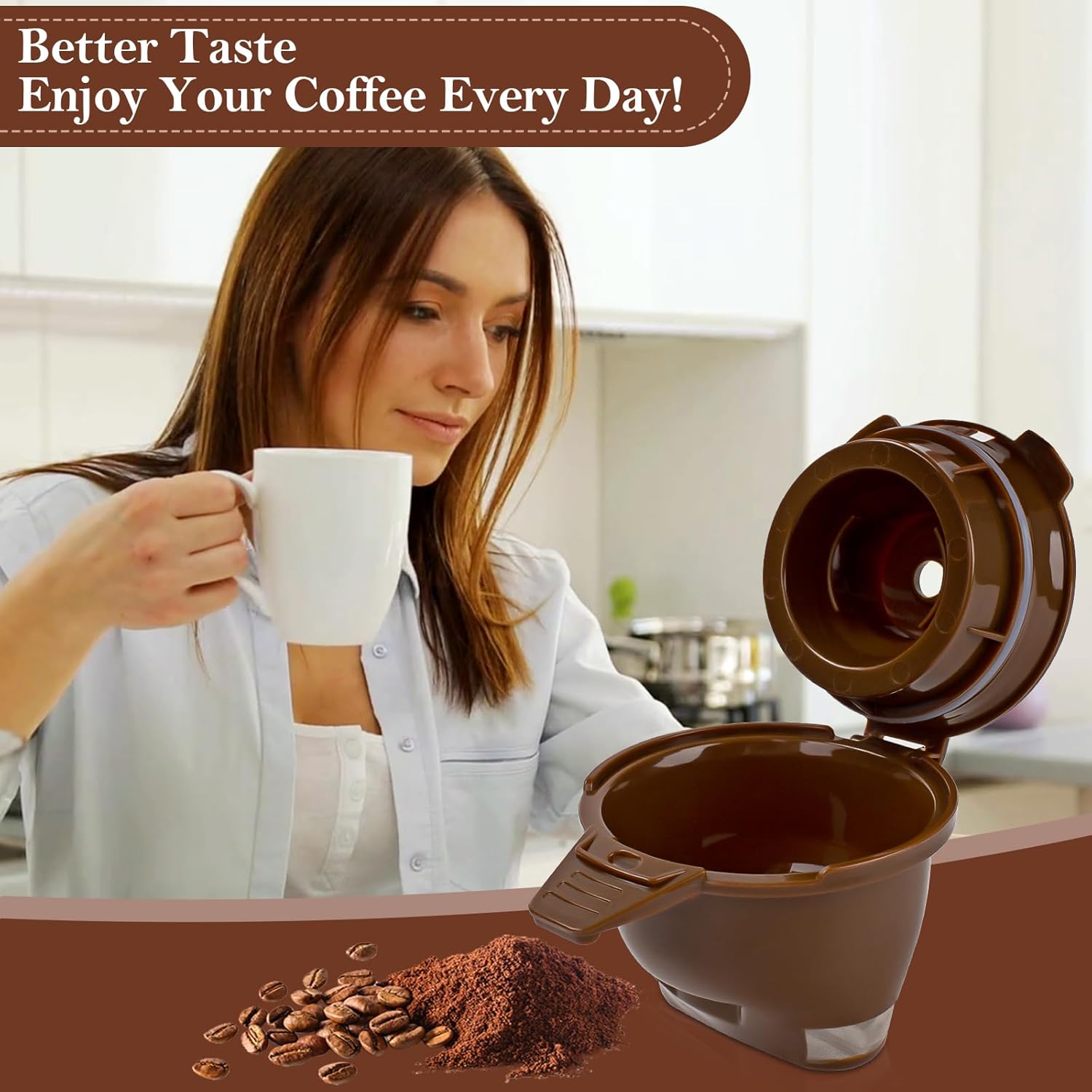 Single Serve Ground Coffee Brew Basket Reusable Coffee Filter Brown (2 Pack) W273123