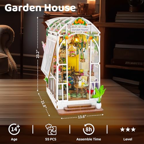 Miniature House Kit Wooden 3D Puzzle Dollhouse Booknook Bookshelf Insert Decor with LED D96892