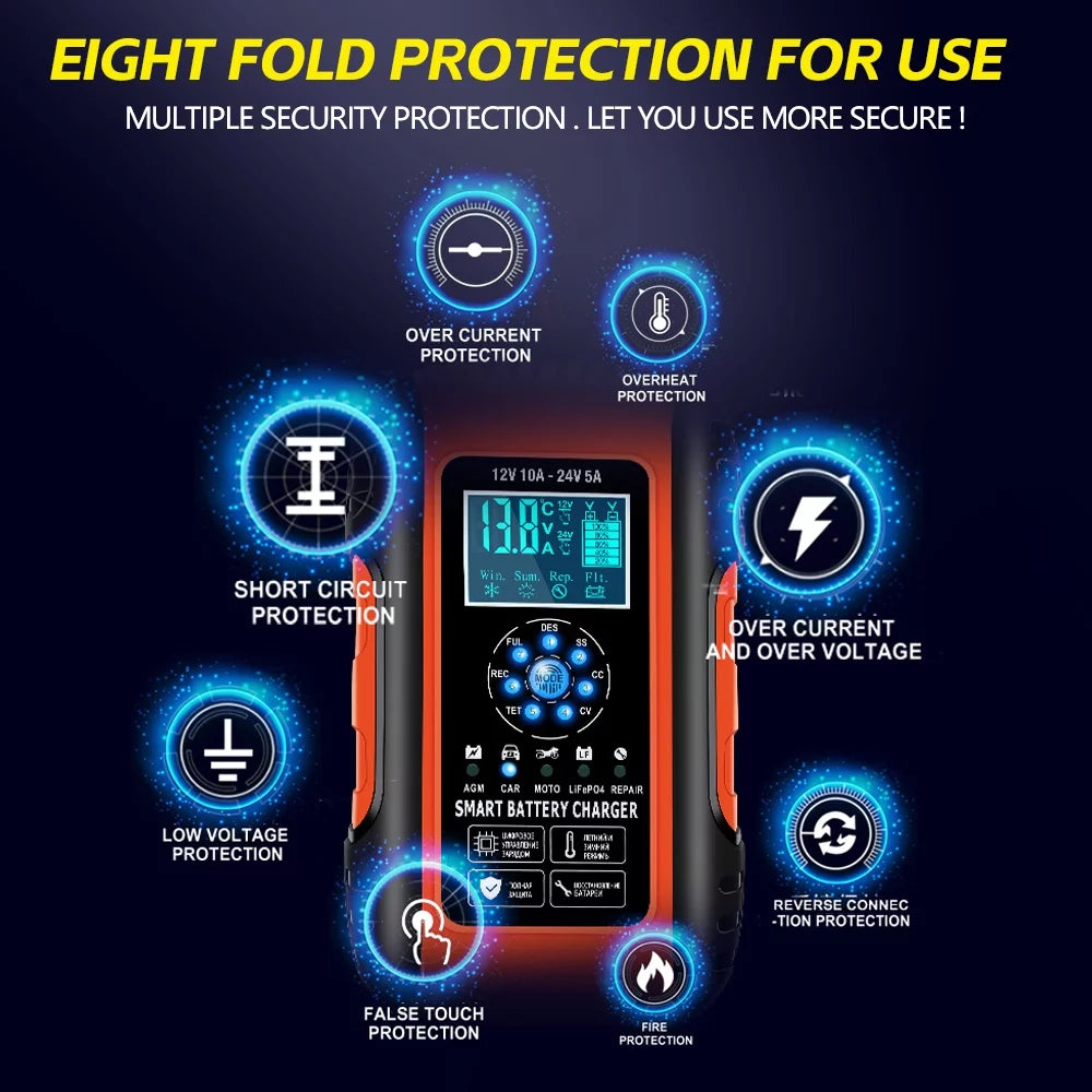 12V/24V Smart Automatic Car Battery Charger Y727