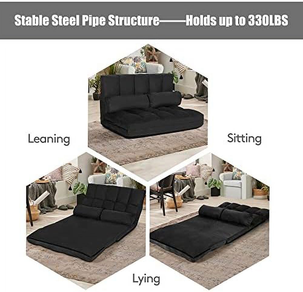 Foldable Floor Sofa with 2 Pillows & Suede Cloth Cover M354