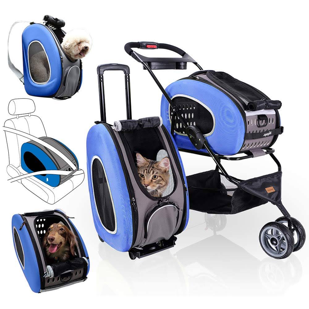 5 in 1 Pet Carrier Backpack Carseat Stroller with Wheels Blue J44595