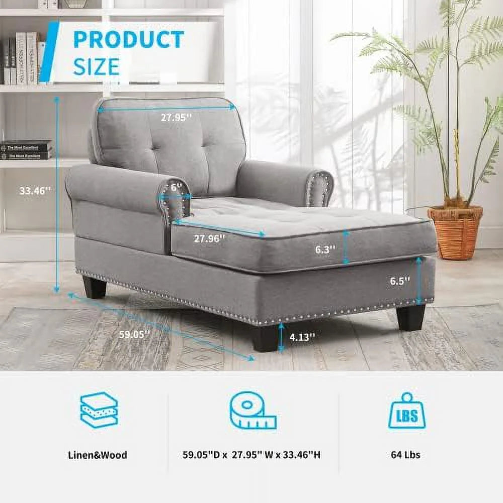 Dark Gray Linen Chaise Sofa Bed C274652