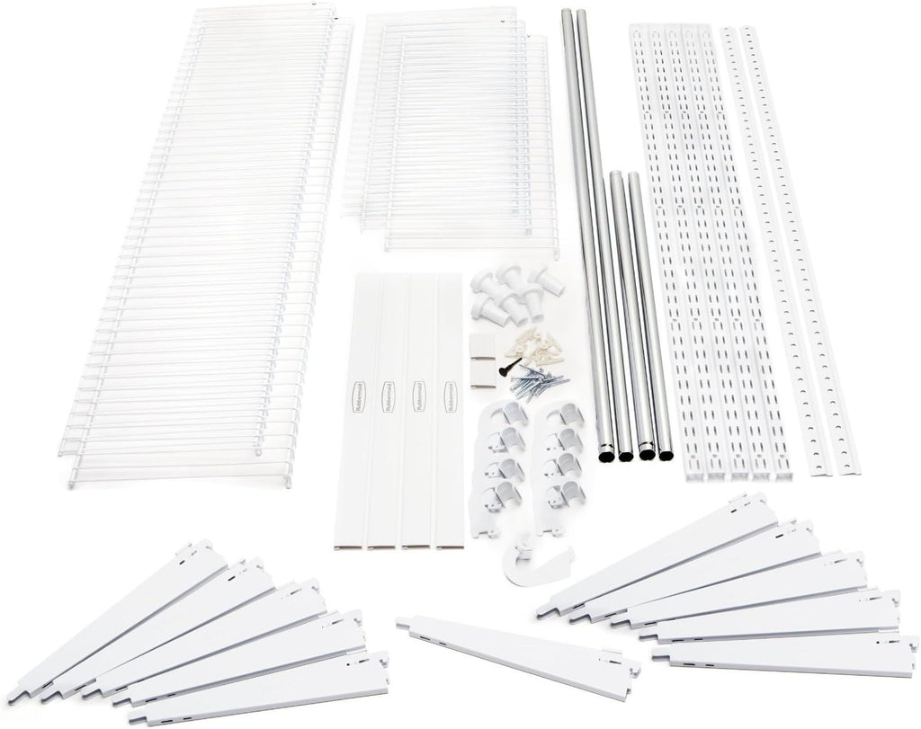 White Wire Shelving Kit with Expandable Shelving and Telescoping Rods H29679