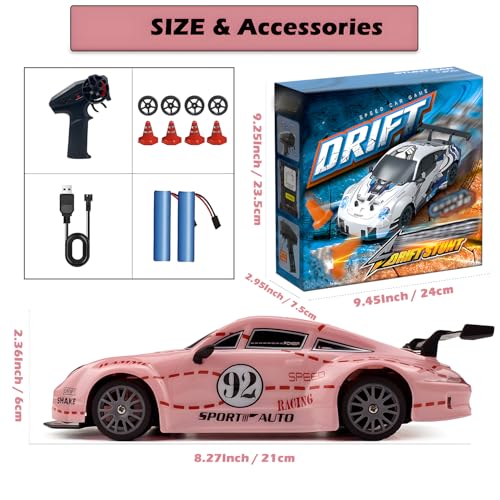 1:24 Scale 4WD RC Drift Car with LED Lights and Drifting Tires P52876