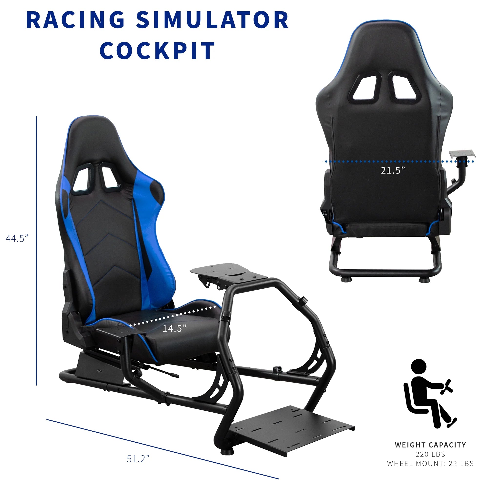 Black Blue Racing Simulator Cockpit with Wheel Stand and Reclining Seat I182923