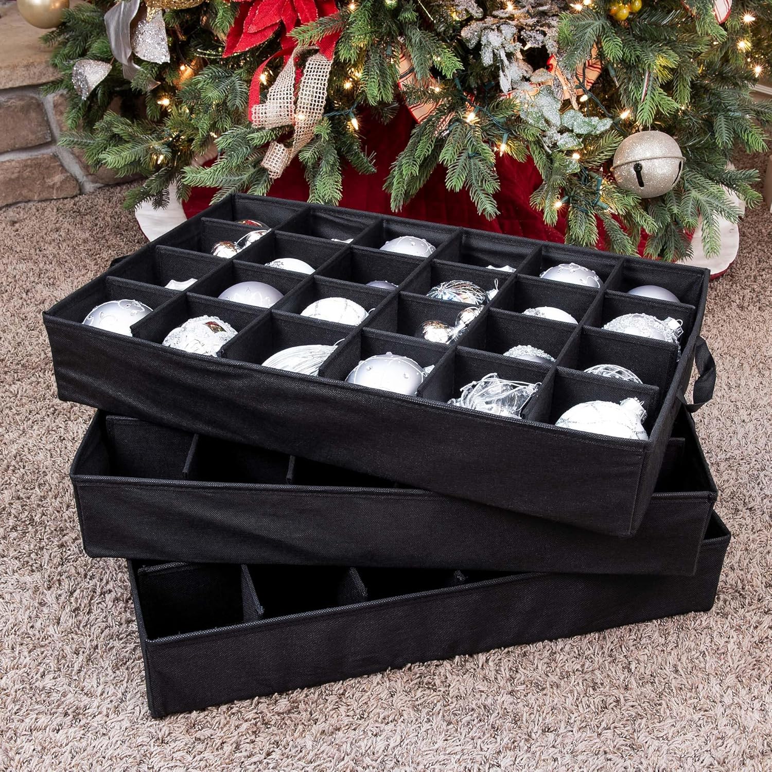 Green Christmas Ornament Storage Box with Dividers, Holds 72 Ornaments up to 4 Inches R26426