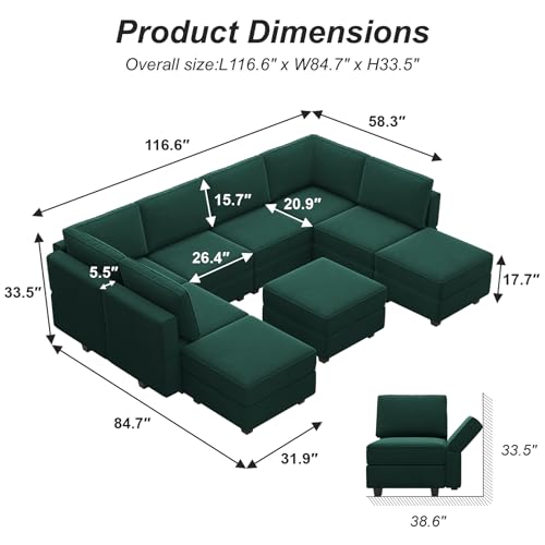 Oversized Modular Sectional Sofa L Shaped Couch Set with Reversible Chaise Black N507