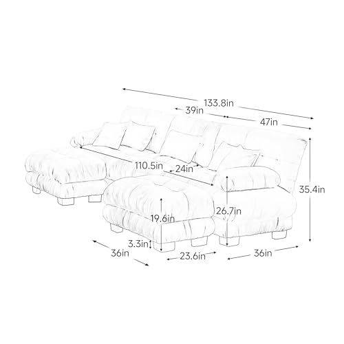 White Oversized Chenille Modular Sectional Sofa with 2 Ottomans E767