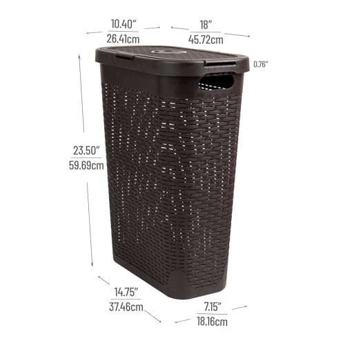 40L Slim Laundry Hamper with Lid, Plastic, White C1090