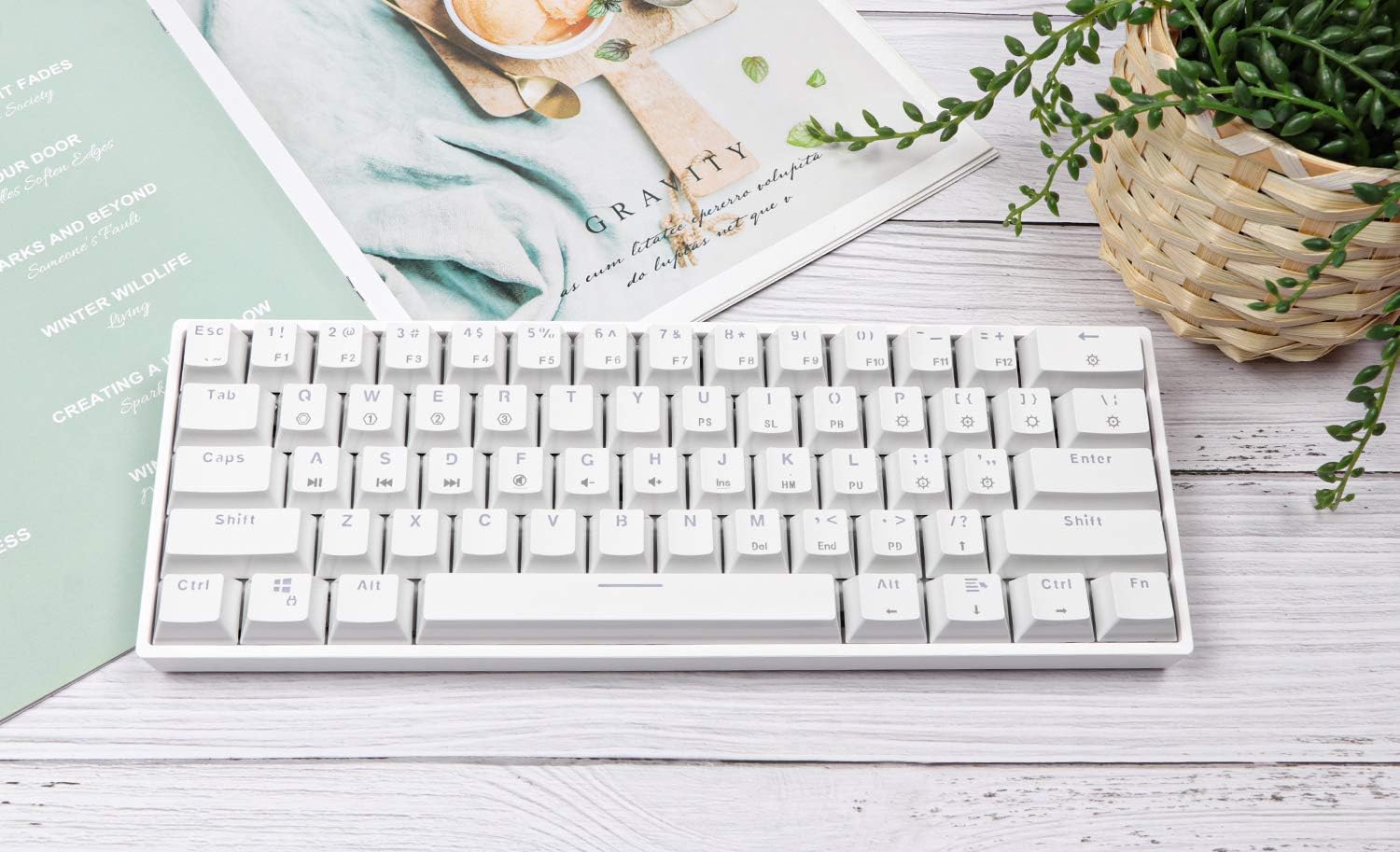 White 61 Keys Hot Swappable 60% Mechanical Keyboard with RGB Backlit Doubleshot ABS Keycaps Z384