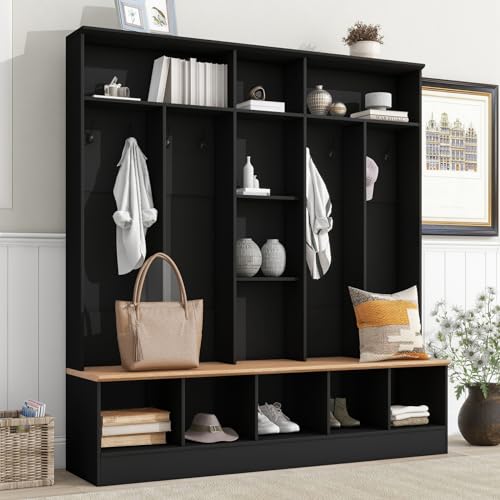 White Hall Tree with Shoe Storage Bench and Coat Rack L4162