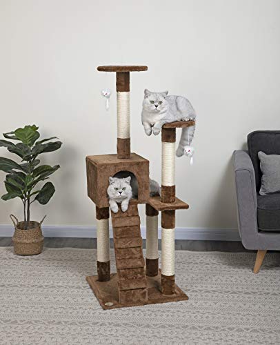 Beige Compact Cat Tree with Ladder F884909